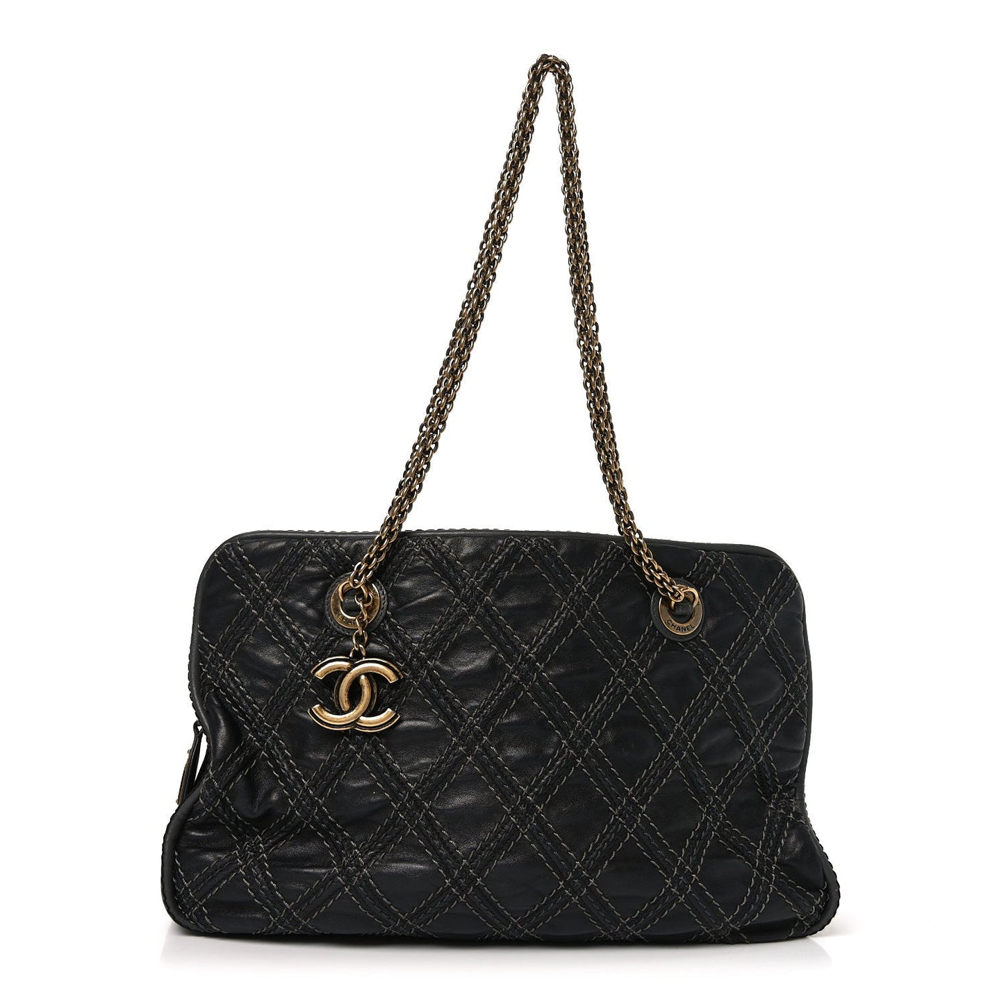 Calfskin Quilted Stitch Triptych Tote Black