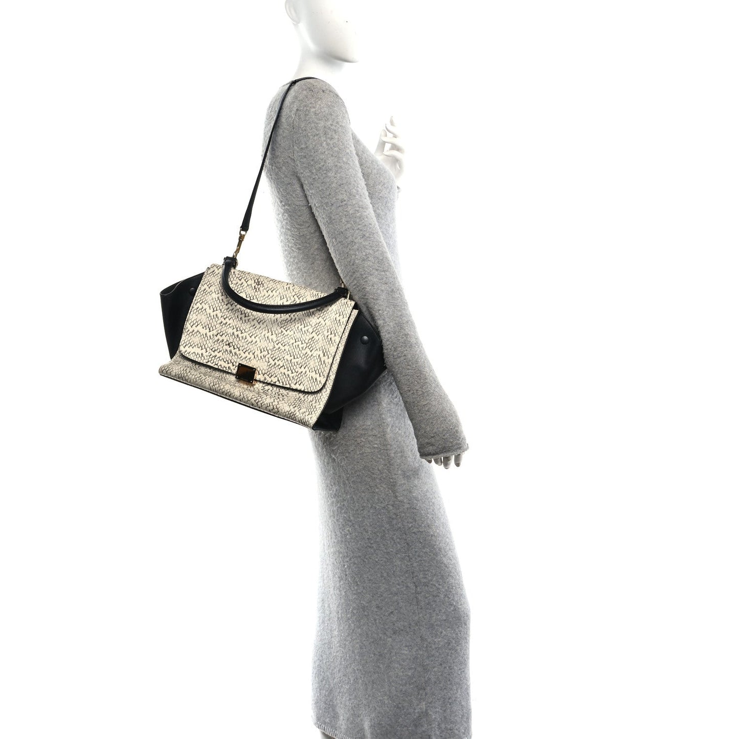 Snakeskin Calfskin Medium Trapeze White Black
