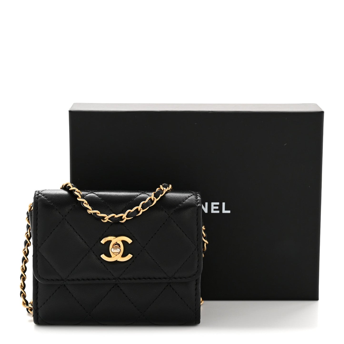 Lambskin Quilted Pearl Crush Clutch With Chain Black