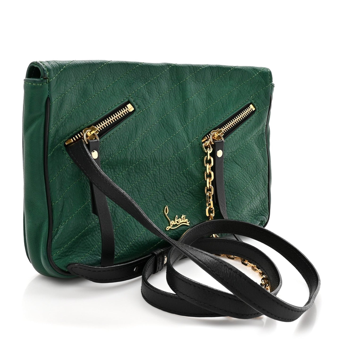 Calfskin Trophe Twist Pocket Shoulder Bag Emerald