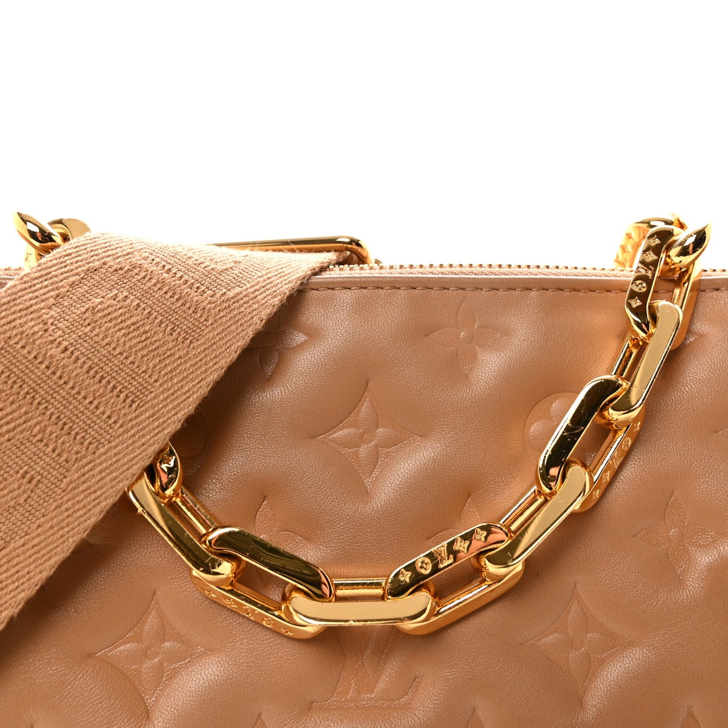 Lambskin Embossed Monogram Coussin PM Camel