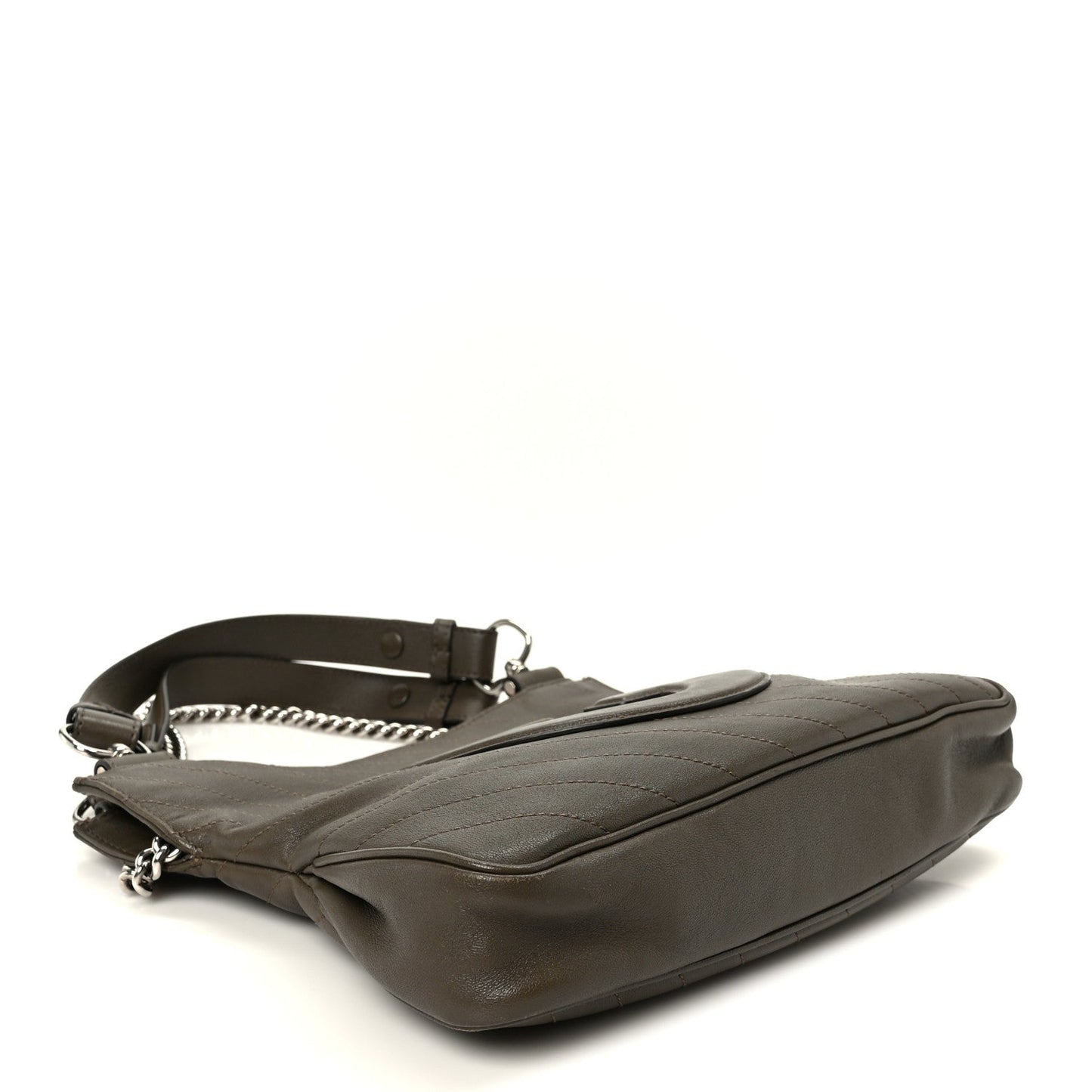 Sakai Be Green Calfskin Diagonal Stitched Small Blondie Tote Craclet Brown