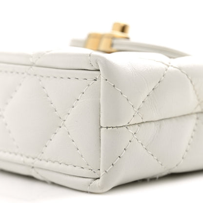 Shiny Aged Calfskin Quilted Mini Nano Kelly Shopper White
