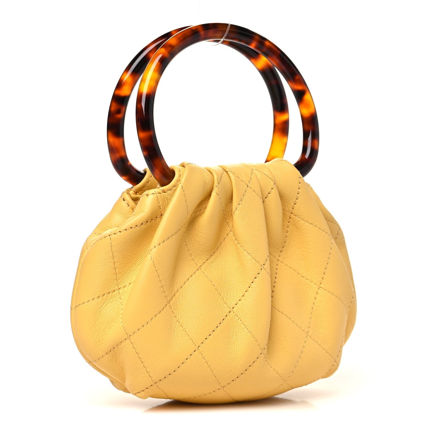 Lambskin Plexiglass Tortoise Shell Quilted Mini Pouch Yellow