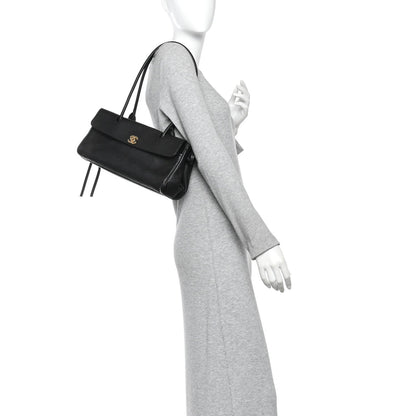 Grained Calfskin Stitched Urban Essentials Small Shopping Bag Black