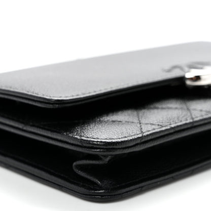Grained Calfskin Quilted CC Box Wallet On Chain WOC Black