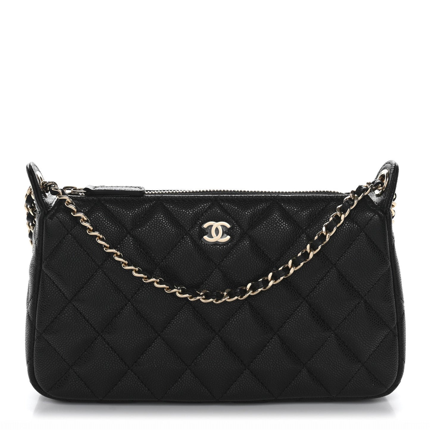 Caviar Quilted Purse With Chain Black
