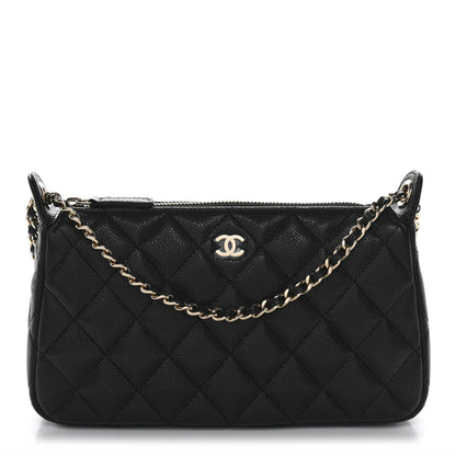 Caviar Quilted Purse With Chain Black