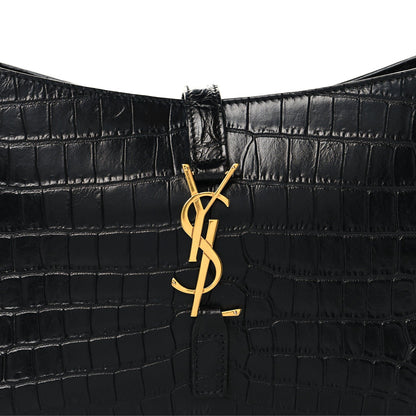 Calfskin Crocodile Embossed Le 5 A 7 Hobo Black