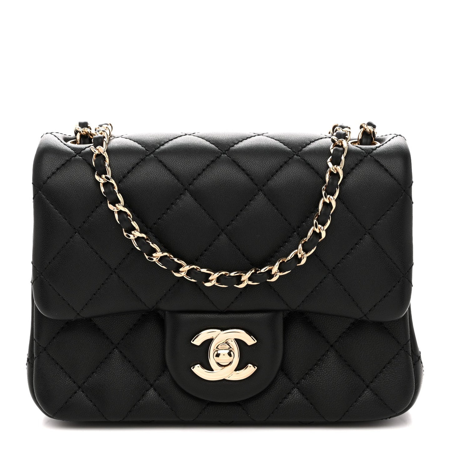 Lambskin Quilted Enamel Mini Pearl Crush Flap Black
