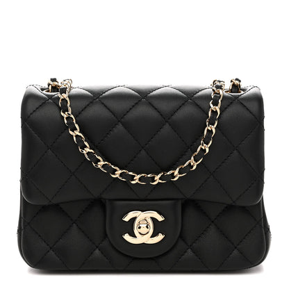 Lambskin Quilted Enamel Mini Pearl Crush Flap Black