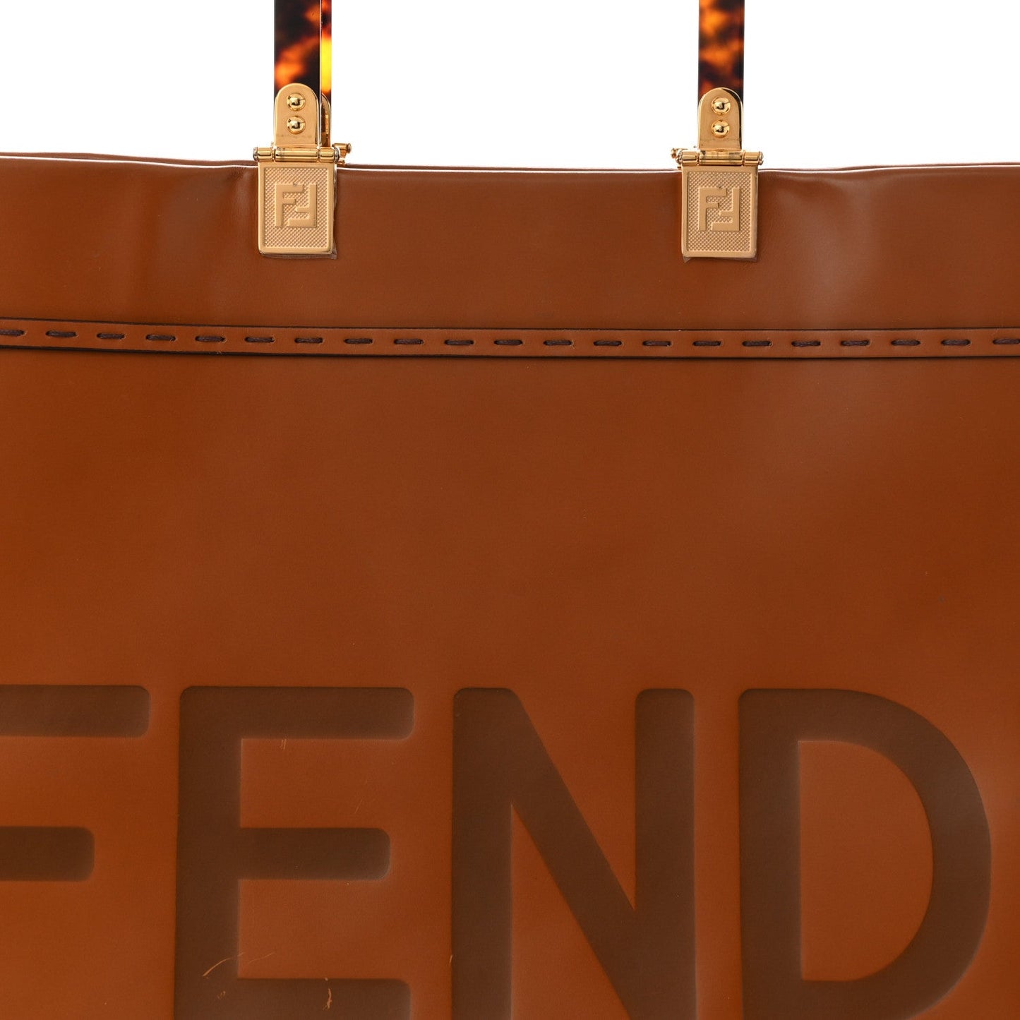 Vitello King Plexiglass Large Fendi Sunshine Shopper Tote Cuoio