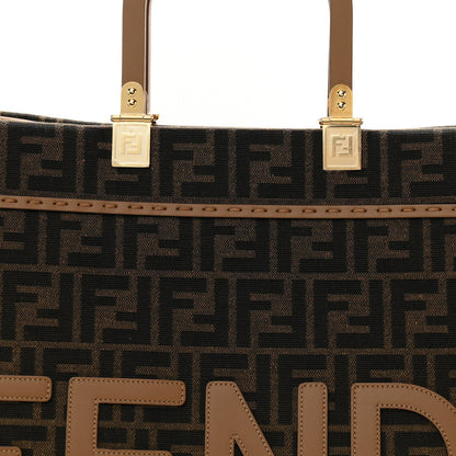 Fabric Jacquard FF 1974 Logo Large Fendi Sunshine Shopper Tote Tobacco Moro Sand