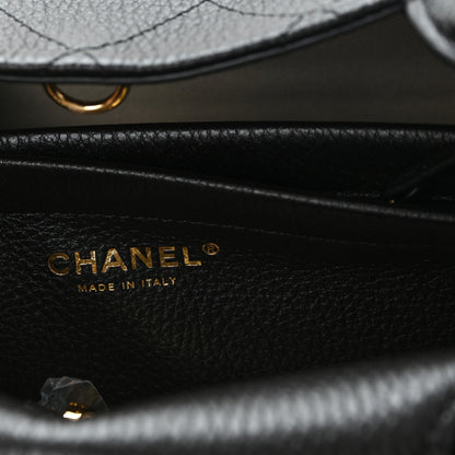 Grained Calfskin Stitched Urban Essentials Small Shopping Bag Black