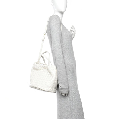Calfskin Intrecciato Small Castello Bucket Bag White