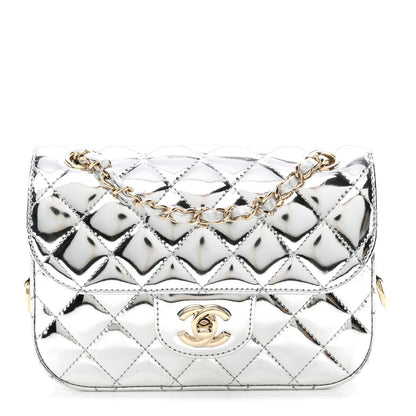 Mirror Calfskin Metallic Calfskin Quilted Hollywood Boulevard Mini Flap With Star Coin Purse Silver