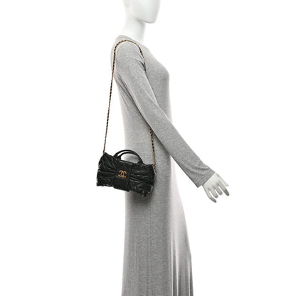Lambskin Quilted Mini Bow Bag Black