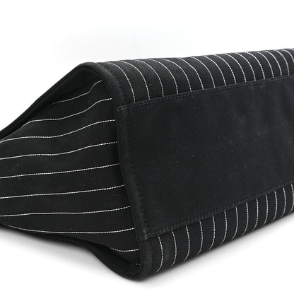 Canvas Calfskin Striped Medium Deauville Tote Black White