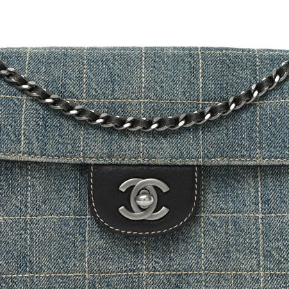 Denim Chocolate Bar Quilted East West Flap