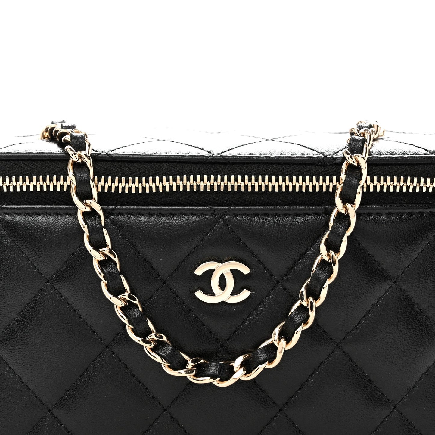 Lambskin Quilted Small Vanity Case With Chain Black