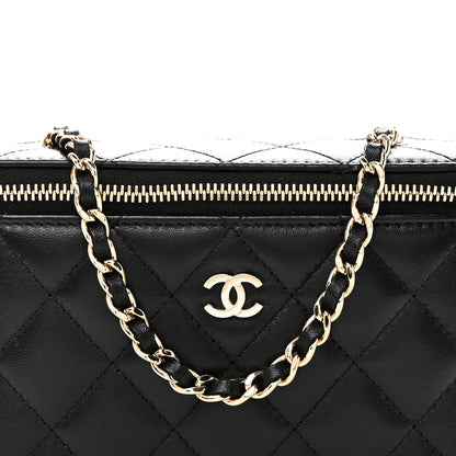Lambskin Quilted Small Vanity Case With Chain Black
