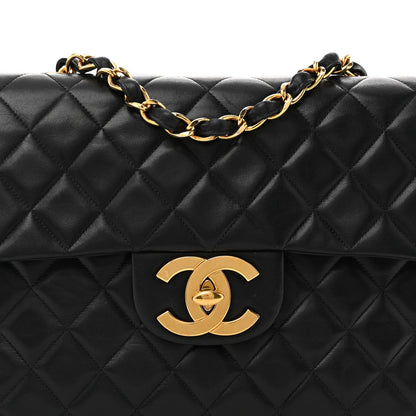 Lambskin Quilted XL Jumbo Single Flap Black