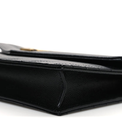 Grain De Poudre Matelasse Chevron Monogram Envelope Chain Wallet Black