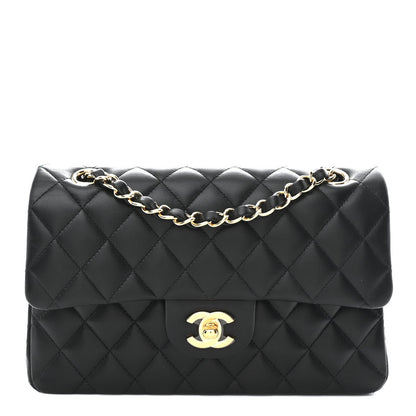 Lambskin Quilted Small Double Flap Black