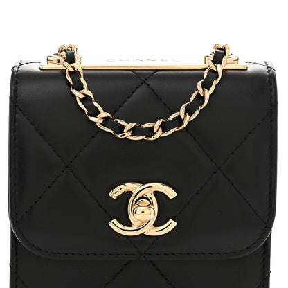Lambskin Quilted Mini Trendy CC Chain Wallet Black