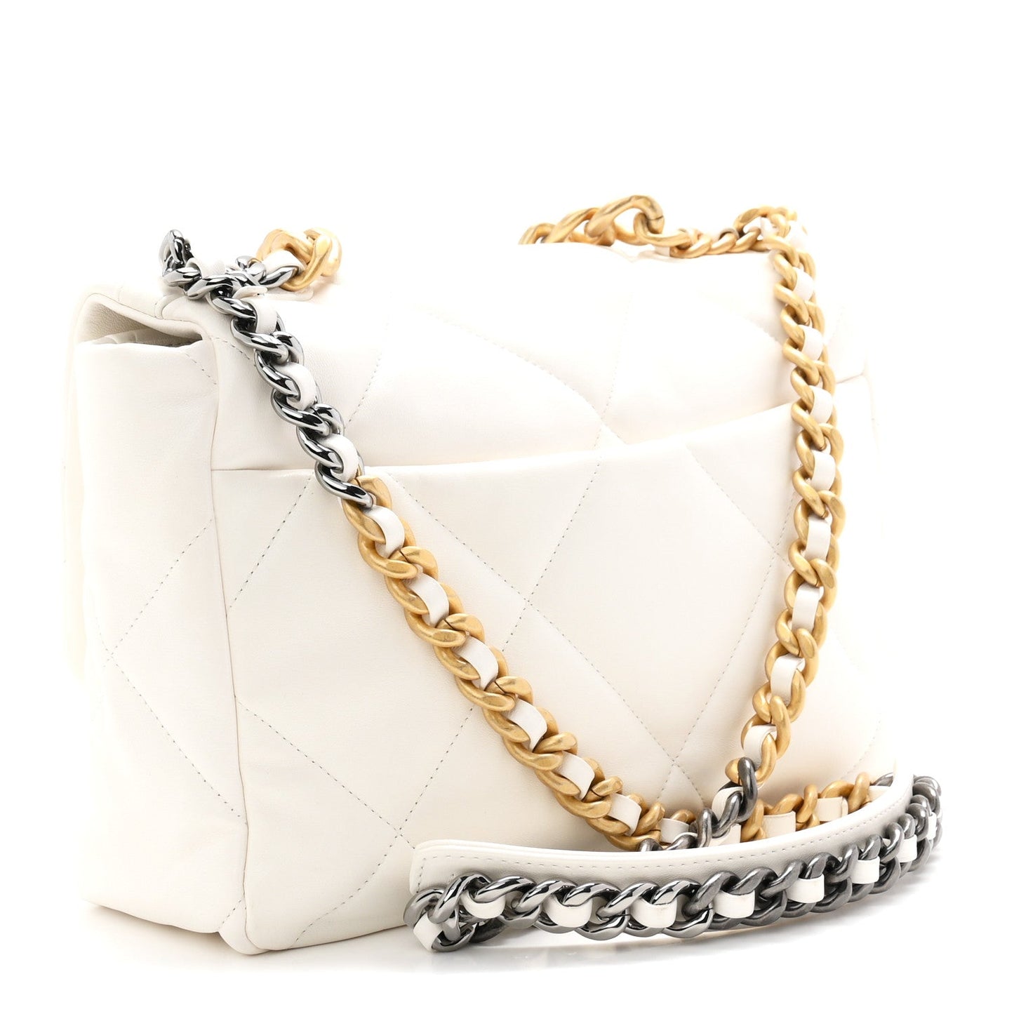 Lambskin Quilted Large Chanel 19 Flap White