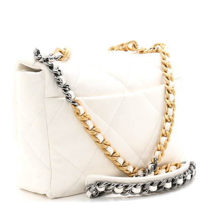 Lambskin Quilted Large Chanel 19 Flap White