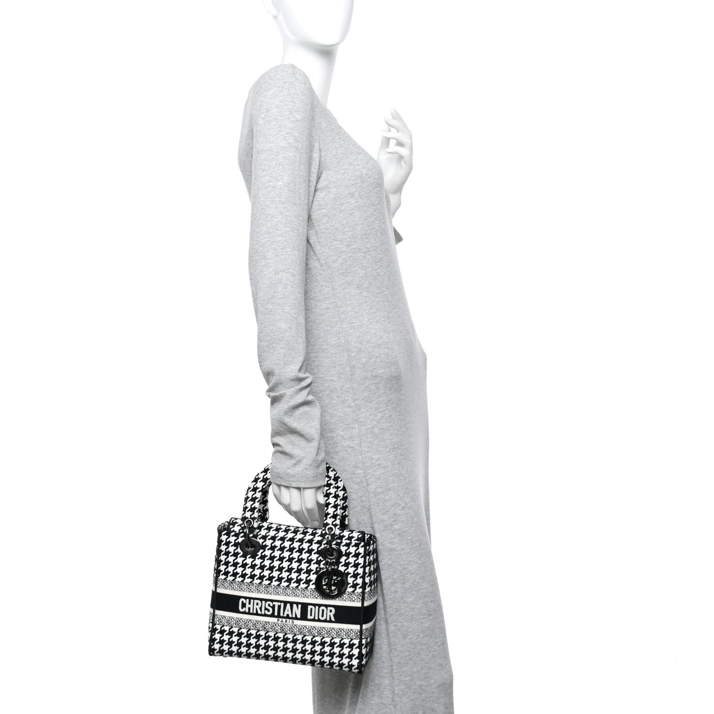 Canvas Houndstooth Embroidered Medium Lady D-Lite Black White
