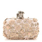 Flower Appliqued Silk Brocade Skull Box Clutch Light Pink