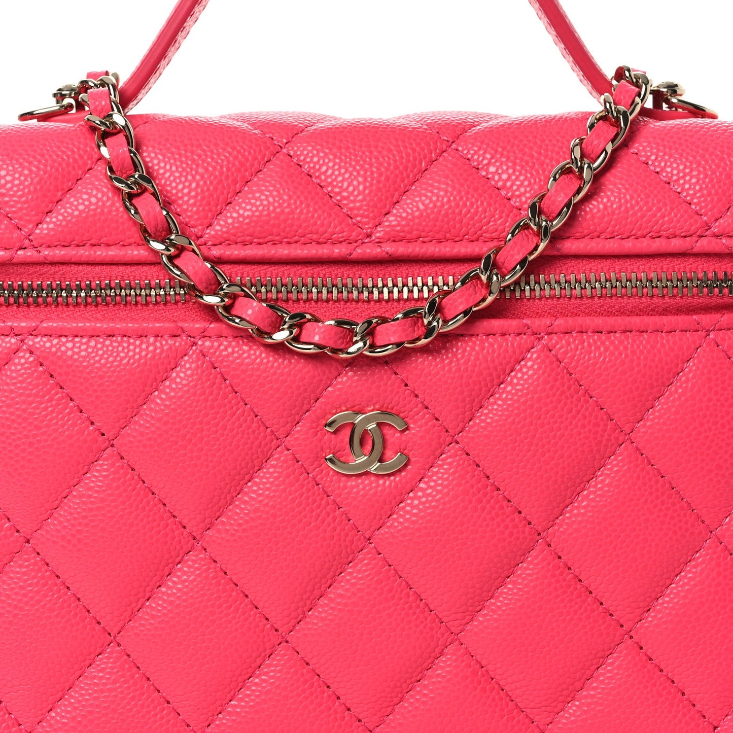 Caviar Quilted Top Handle Slim Vanity With Chain Fuchsia