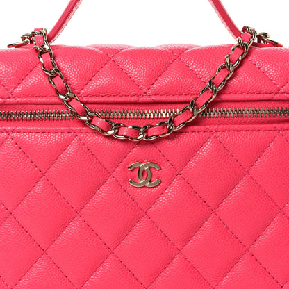 Caviar Quilted Top Handle Slim Vanity With Chain Fuchsia