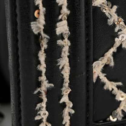 Calfskin Tweed Sequin Stitched Medium Boy Flap Black White