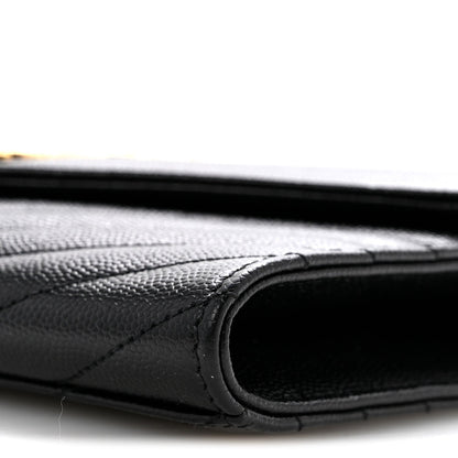 Grain De Poudre Matelasse Chevron Monogram Envelope Clutch Black