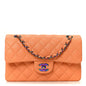 Caviar Quilted Rainbow CC Small Double Flap Orange