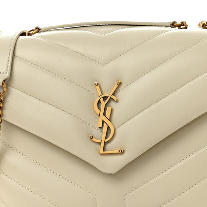 Calfskin Y Quilted Monogram Small Loulou Chain Satchel Blanc Vintage