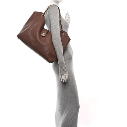 Grained Calfskin Maxi Shopping Bag Brown