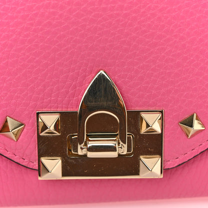 Pebbled Calfskin Rockstud Flip Lock Wallet On Chain Feminine Pink