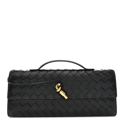 Nappa Intrecciato Long Andiamo Top Handle Clutch Black