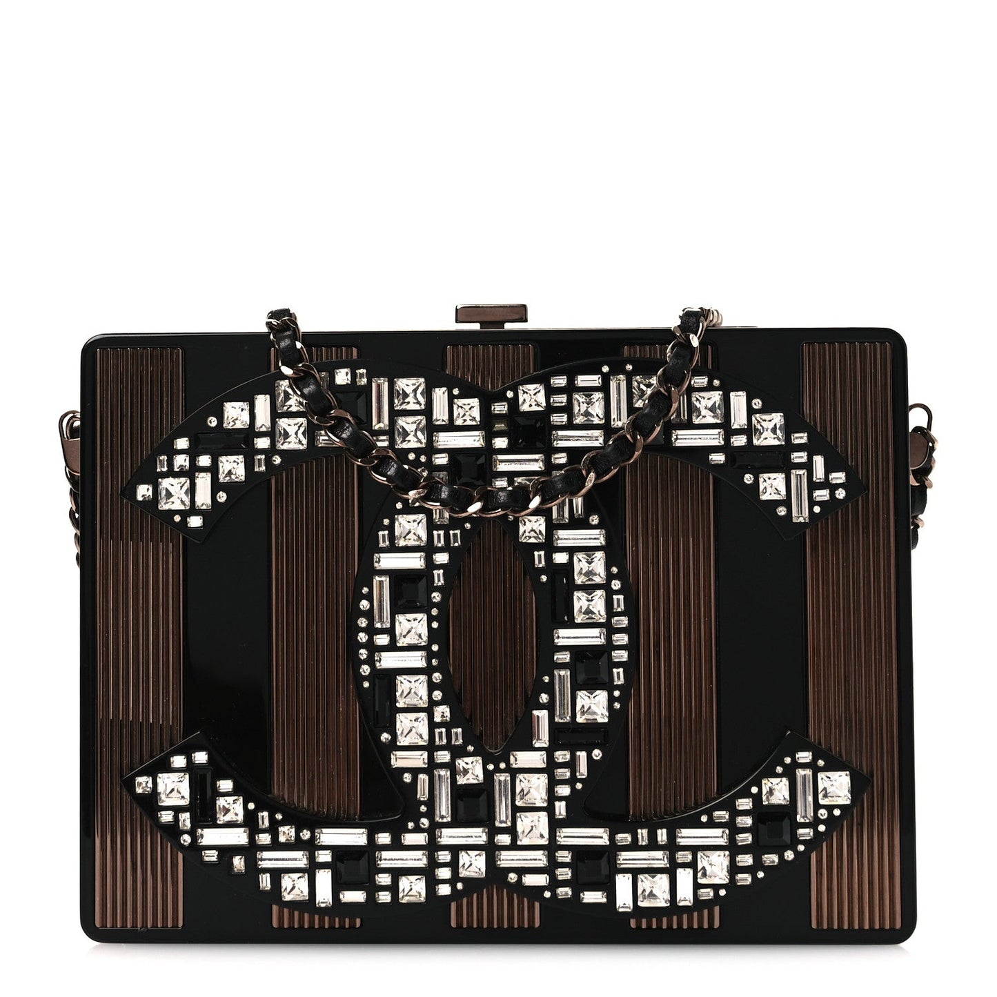 Plexiglass Crystal CC Minaudiere Clutch Black Copper