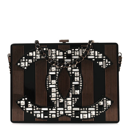Plexiglass Crystal CC Minaudiere Clutch Black Copper