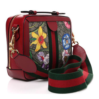 GG Supreme Monogram Flora Web Small Ophidia Top Handle Shoulder Bag Hibiscus Red