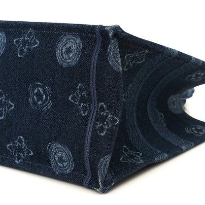 Denim Flowers Embroidered Medium Book Tote Blue