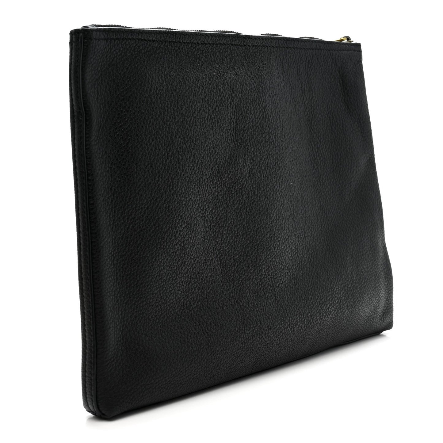 Pebbled Calfskin Medium Logo Portfolio Clutch Black