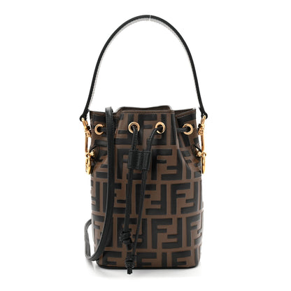 Vitello Liberty F is Fendi Bi-Color FF 1974 Embossed Mini Mon Tresor Bucket Bag Maya Black