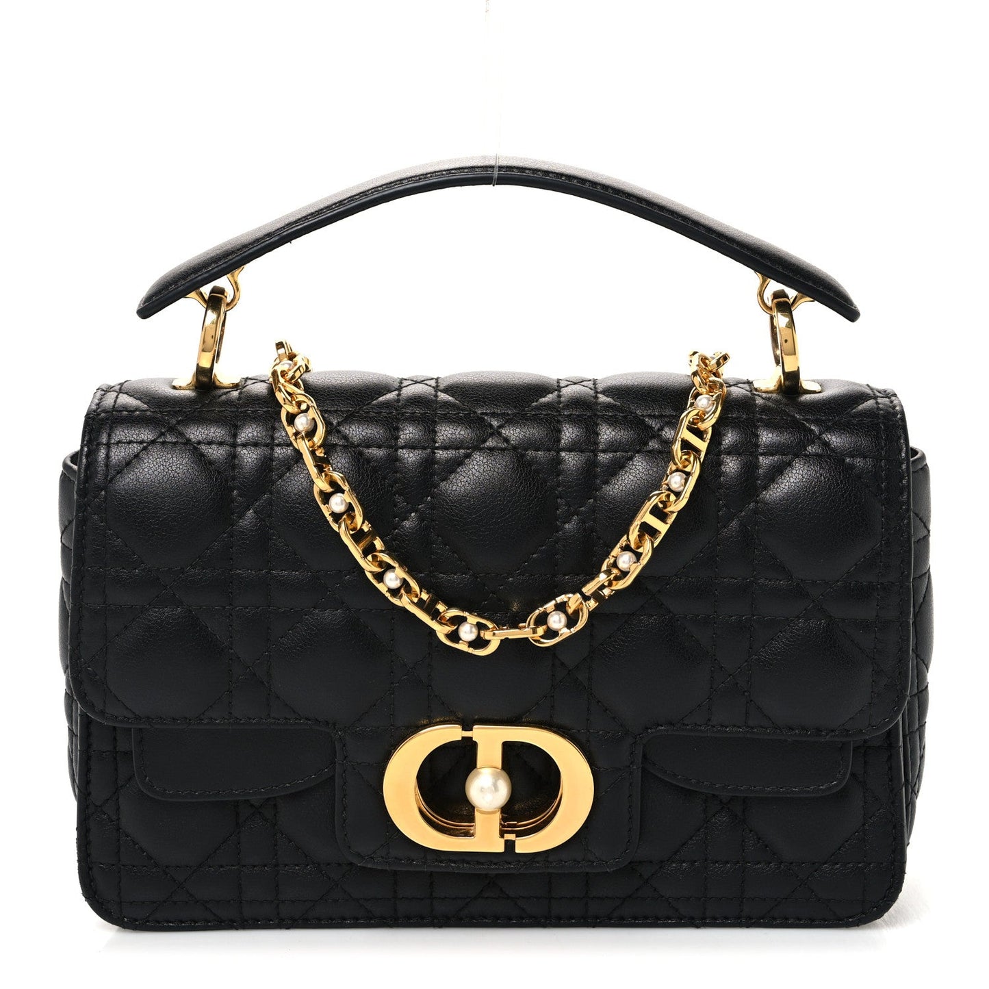 Calfskin Cannage Small Dior Jolie Top Handle Black