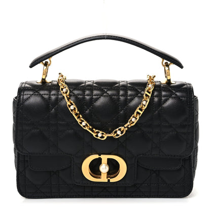 Calfskin Cannage Small Dior Jolie Top Handle Black